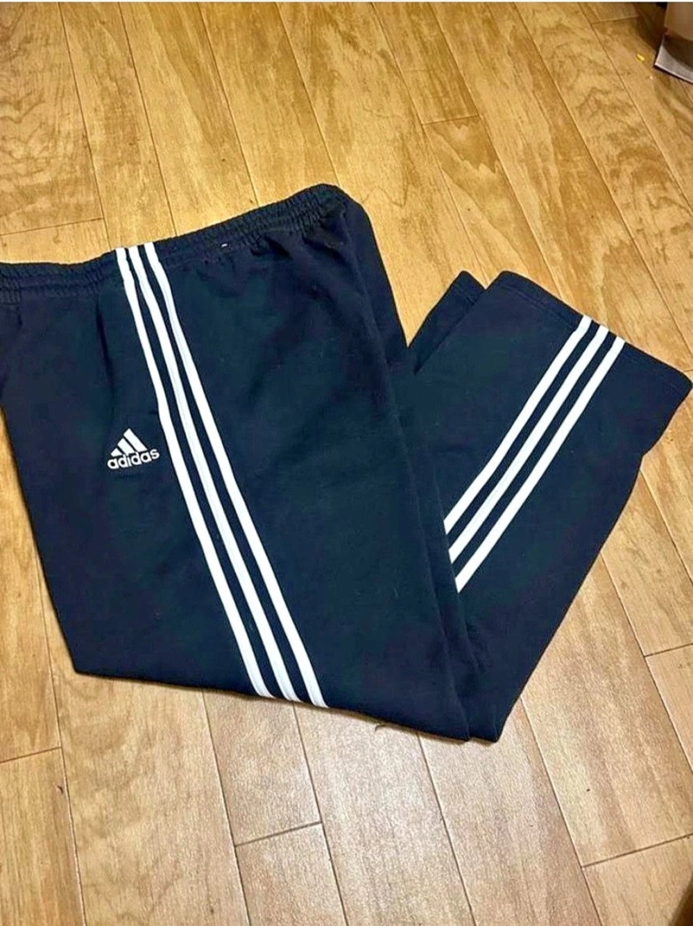 adidas Essentials 3-Stripes Open Hem Fleece Pants Men's Black & White XL
